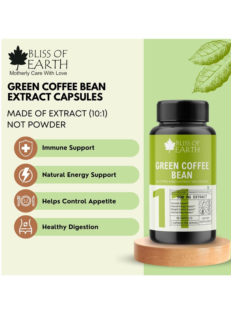 BLISS OF EARTH - Green Coffee Extract Capsules & Maca Root Extract Supplement Capsules 500mg 60 Veg Capsules For Pre Workout Energy Stamina & Endurance - Image 1