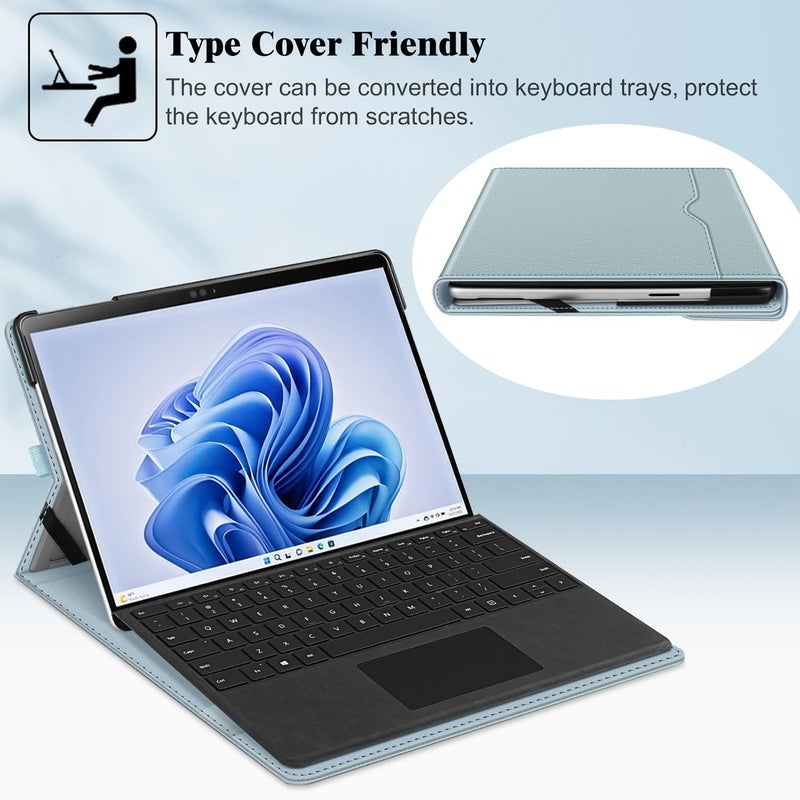 Fintie Case for 13 Inch Microsoft Surface Pro 11/10/9 - Multiple Angle Viewing Portfolio Business Cover with Pocket & Stylus Holder, Compatible with Type Cover Keyboard, Ice Blue - Image 4