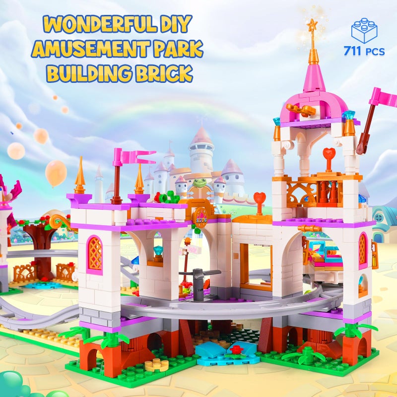 HOGOKIDS Girls Roller Coaster Building Set - 711 PCS Carnival Friends Pink Park Building Block Kit Rollercoaster Adventure Christmas Birthday Gift Toys for Kids Girls Boys Aged 6 7 8 9 10 11+ - Image 5