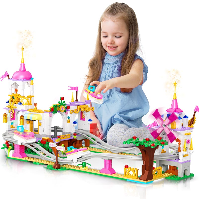 HOGOKIDS Girls Roller Coaster Building Set - 711 PCS Carnival Friends Pink Park Building Block Kit Rollercoaster Adventure Christmas Birthday Gift Toys for Kids Girls Boys Aged 6 7 8 9 10 11+ - Image 1