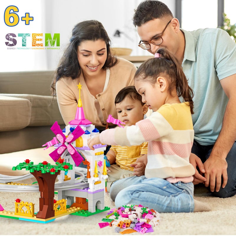 HOGOKIDS Girls Roller Coaster Building Set - 711 PCS Carnival Friends Pink Park Building Block Kit Rollercoaster Adventure Christmas Birthday Gift Toys for Kids Girls Boys Aged 6 7 8 9 10 11+ - Image 3