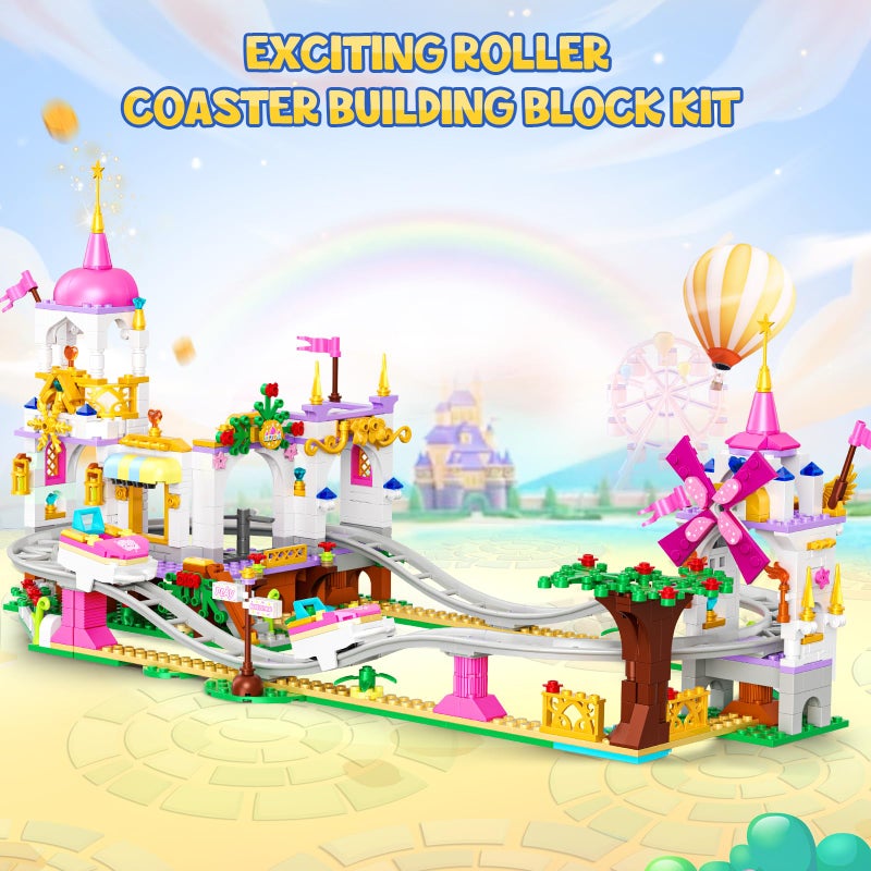 HOGOKIDS Girls Roller Coaster Building Set - 711 PCS Carnival Friends Pink Park Building Block Kit Rollercoaster Adventure Christmas Birthday Gift Toys for Kids Girls Boys Aged 6 7 8 9 10 11+ - Image 2