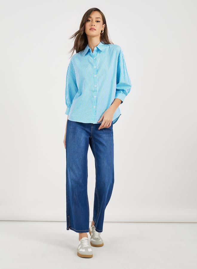 Styli Striped Buttoned Down 3/4th Balloon Sleeves Shirt  - Image 2