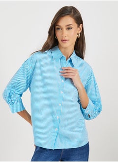 Striped Buttoned Down 3/4th Balloon Sleeves Shirt - pzsku/Z6809DCE9E4CDC98D9F0BZ/45/_/1738970550/982df8bf-3c9b-49bf-9867-484b424b9384