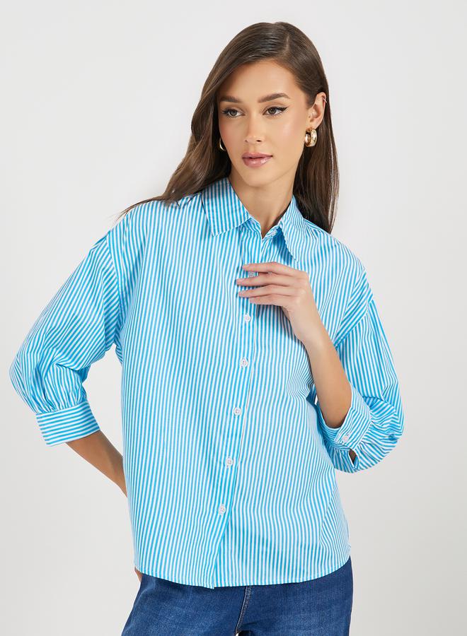 Styli Striped Buttoned Down 3/4th Balloon Sleeves Shirt  - Image 1