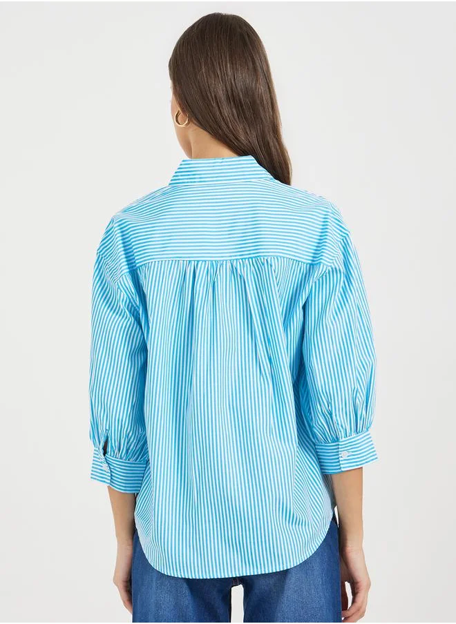 ستايلي Striped Buttoned Down 3/4th Balloon Sleeves Shirt