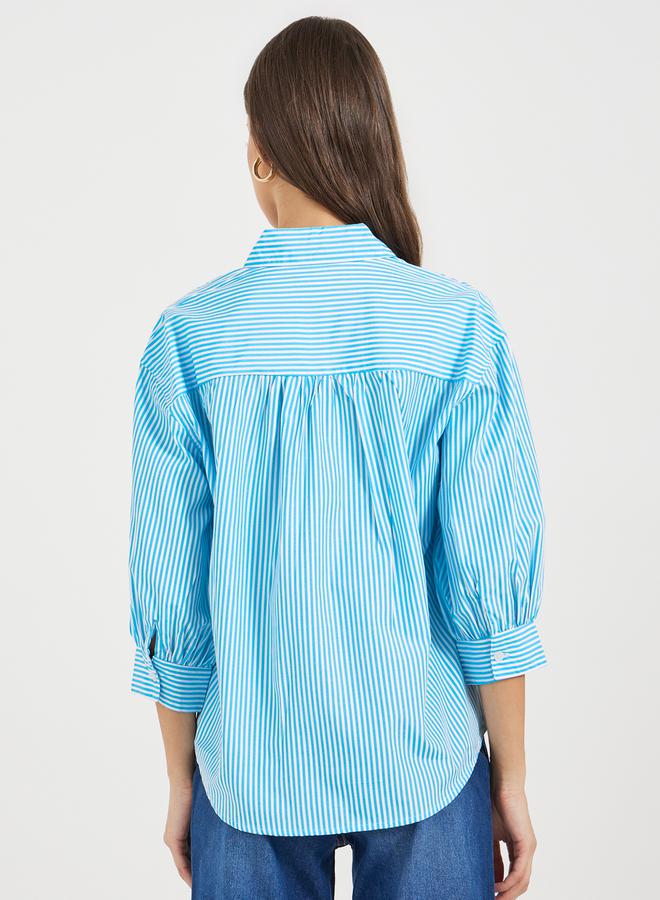 Styli Striped Buttoned Down 3/4th Balloon Sleeves Shirt  - Image 4