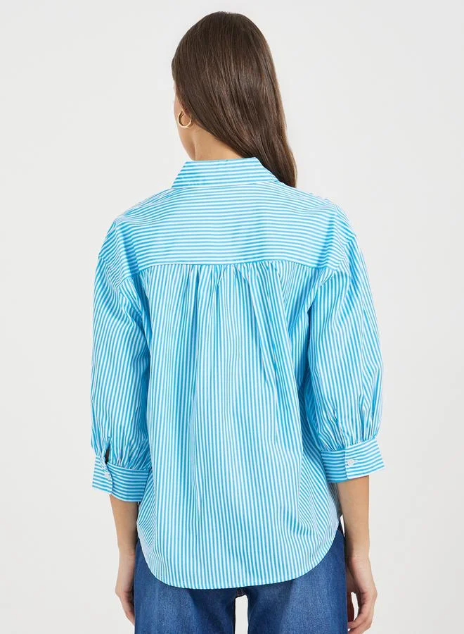 Styli Striped Buttoned Down 3/4th Balloon Sleeves Shirt