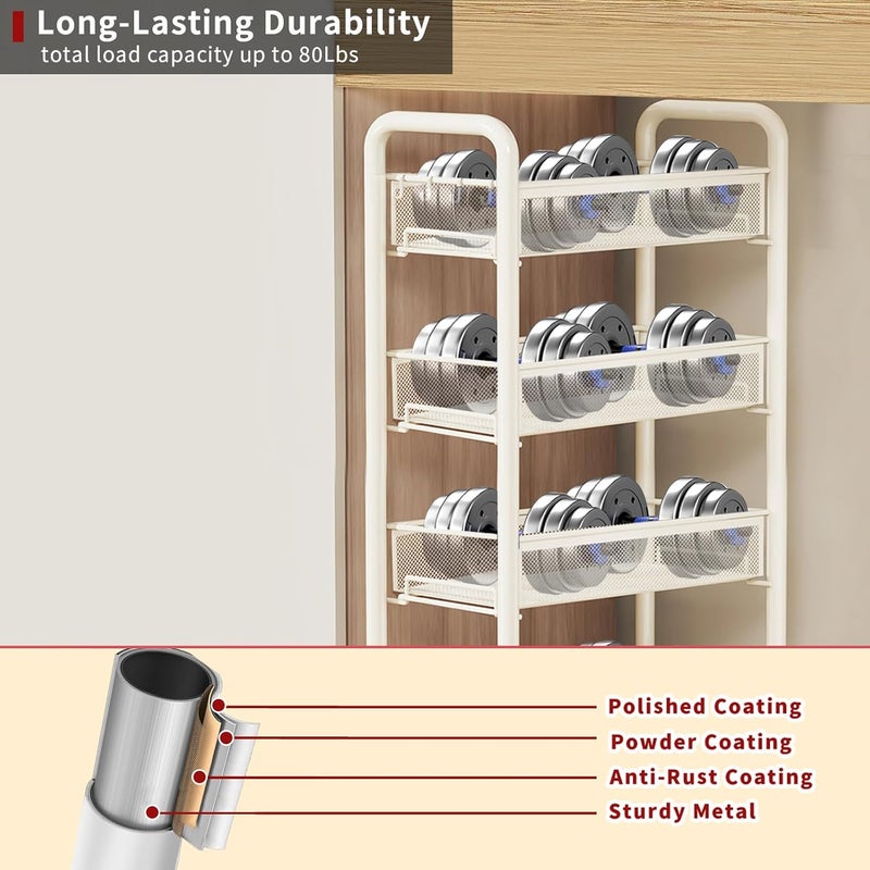 LiveCool Mesh Vegetable Stand Steel 3 Tier Onion Potato Rack for Storage Metal Kitchen Trolley with Wheels Trolley Rack for Kitchen Living Room Bedroom White KT02W3 - Image 3