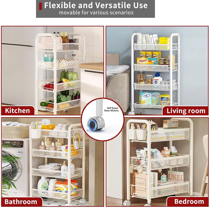 LiveCool Mesh Vegetable Stand Steel 3 Tier Onion Potato Rack for Storage Metal Kitchen Trolley with Wheels Trolley Rack for Kitchen Living Room Bedroom White KT02W3 - Image 5