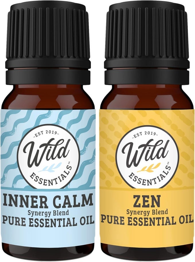WILD ESSENTIALS INNER CALM AND ZEN 100% PURE ESSENTIAL OIL BLEND COMBO PACK, TWO 10 ML BOTTLES, THERAPEUTIC GRADE ALL NATURAL AROMATHERAPY, GREAT FOR RELAXATION, MEDITATION AND STRESS, MADE IN THE USA