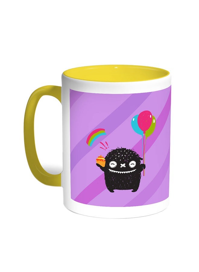 RYN Cartoon Drawing - The Joy Of Eid Printed Coffee Mug Yellow/White 11ounce