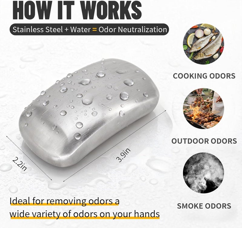 HOOPLE Stainless Steel Soap Bar Odor Remover, Metal Odor Eliminator for Hands, Kitchen & Outdoor Use, Steel Soap Bar Removes Garlic, Onion, Fish Odors, Dishwasher Safe - Image 2