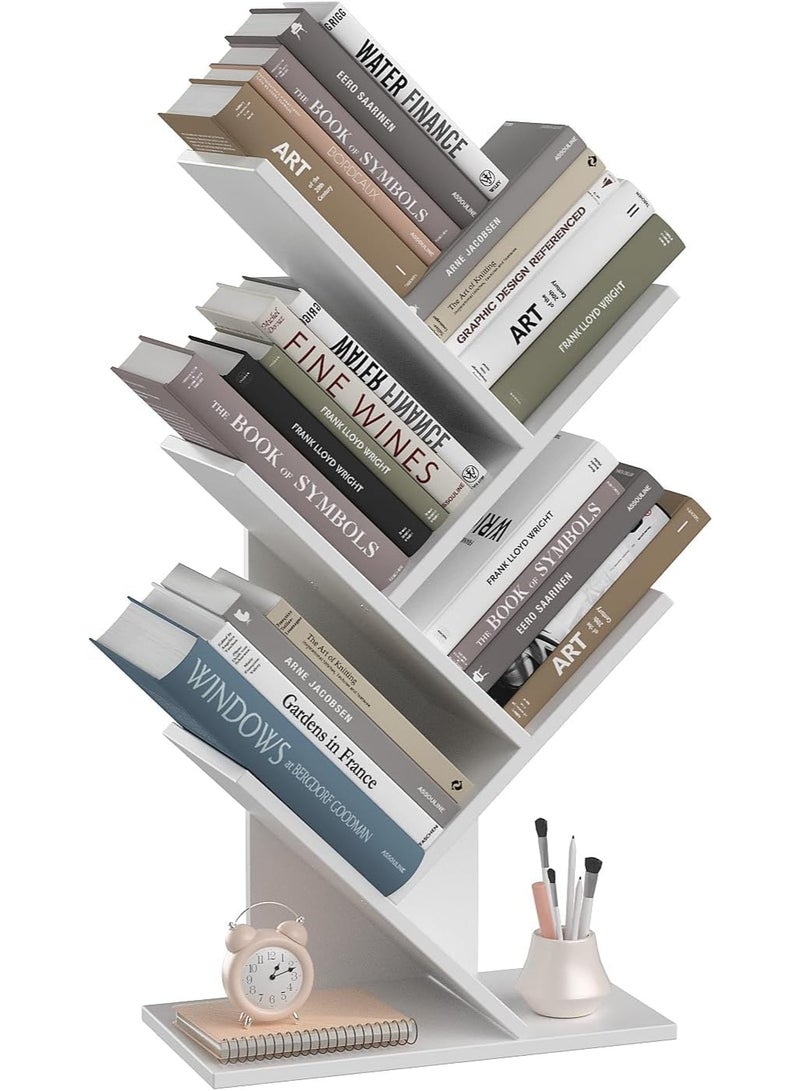 FALAHOM Tree Bookshelf, 5 -Tier Book Storage Organizer Shelves Floor Standing Bookcase, Wood Storage Rack for Office Home School Shelf Display for Cd/Magazine - Image 1