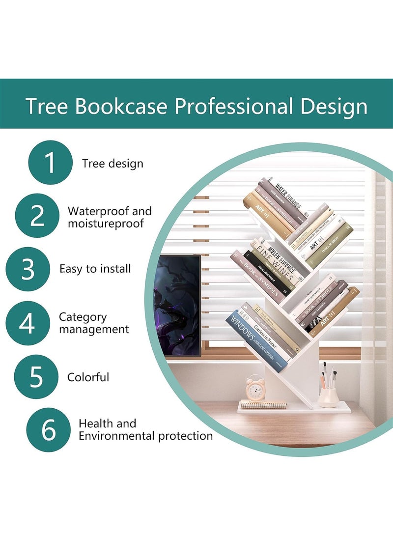 FALAHOM Tree Bookshelf, 5 -Tier Book Storage Organizer Shelves Floor Standing Bookcase, Wood Storage Rack for Office Home School Shelf Display for Cd/Magazine - Image 4