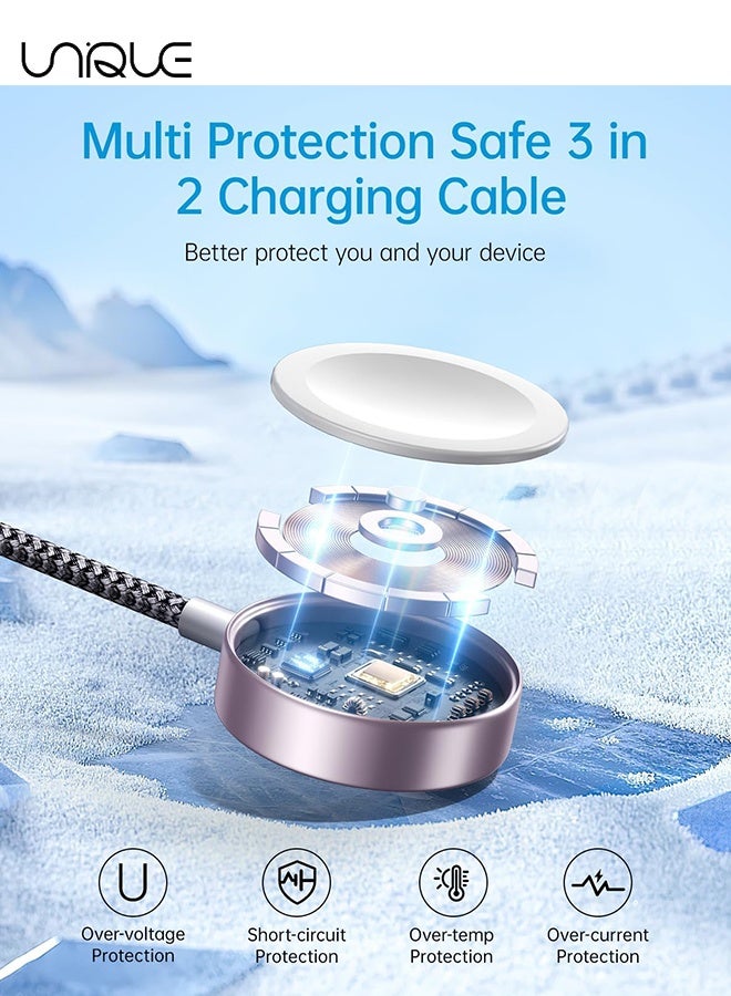 يونيك كابل شحن 1.5 متر - ترقية 3 في 2 USB C كابلات شحن مضفرة - كابلات شحن سريع للسفر مع منافذ USB C / Lightning - كابل شحن الساعة - كابل شحن متعدد الوظائف - لسلسلة iPhone 16 / Samsung / MacBook / Google / Android / كابل شاحن هاتف الكمبيوتر المحمول (رمادي) - Image 4