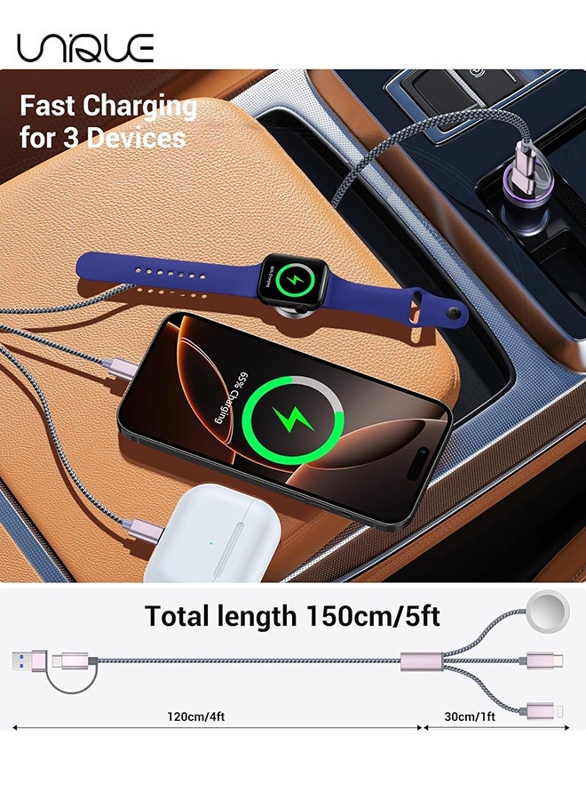 يونيك كابل شحن 1.5 متر - ترقية 3 في 2 USB C كابلات شحن مضفرة - كابلات شحن سريع للسفر مع منافذ USB C / Lightning - كابل شحن الساعة - كابل شحن متعدد الوظائف - لسلسلة iPhone 16 / Samsung / MacBook / Google / Android / كابل شاحن هاتف الكمبيوتر المحمول (رمادي) - Image 3