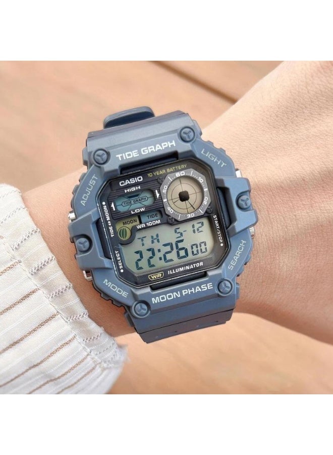 كاسيو ساعة كاسيو WS-1700H-8AVDF رقمية للمد والجزر ومراحل القمر للرجال – مقاومة للماء حتى 100 متر، مخطط للمد، عرض بيانات القمر، إضاءة LED، بطارية لمدة 10 سنوات، بحزام ريزين رمادي - Image 3