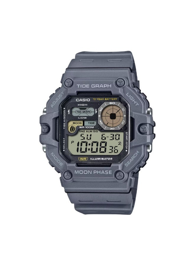 كاسيو ساعة كاسيو WS-1700H-8AVDF رقمية للمد والجزر ومراحل القمر للرجال – مقاومة للماء حتى 100 متر، مخطط للمد، عرض بيانات القمر، إضاءة LED، بطارية لمدة 10 سنوات، بحزام ريزين رمادي - Image 1