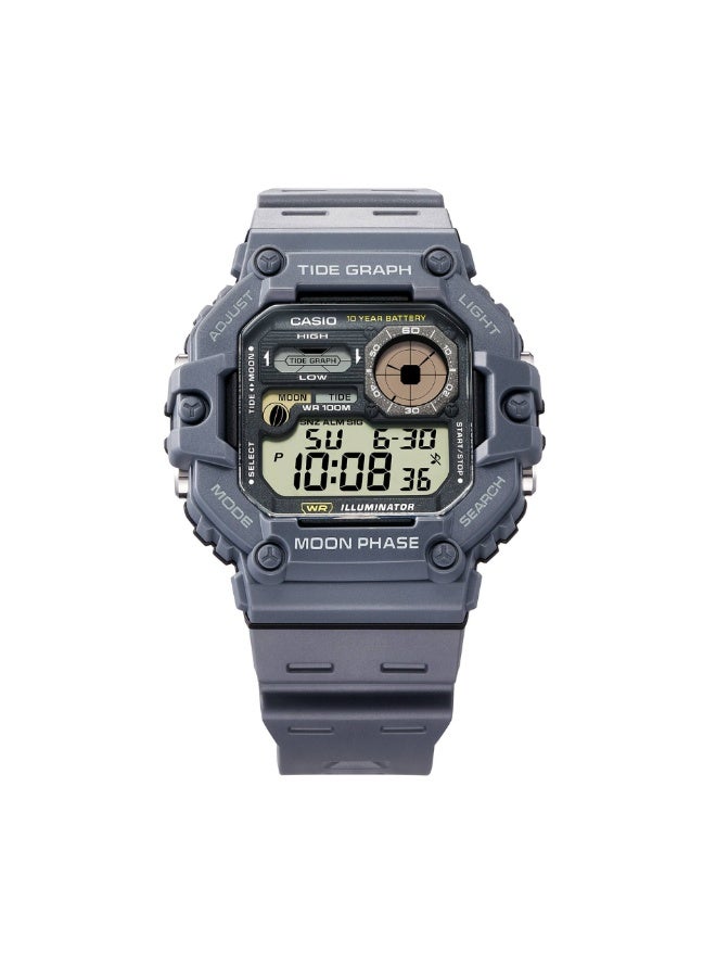 كاسيو ساعة كاسيو WS-1700H-8AVDF رقمية للمد والجزر ومراحل القمر للرجال – مقاومة للماء حتى 100 متر، مخطط للمد، عرض بيانات القمر، إضاءة LED، بطارية لمدة 10 سنوات، بحزام ريزين رمادي - Image 2