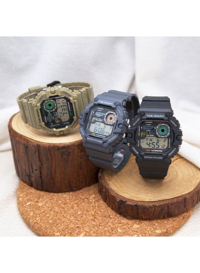 كاسيو ساعة كاسيو WS-1700H-8AVDF رقمية للمد والجزر ومراحل القمر للرجال – مقاومة للماء حتى 100 متر، مخطط للمد، عرض بيانات القمر، إضاءة LED، بطارية لمدة 10 سنوات، بحزام ريزين رمادي - Image 5