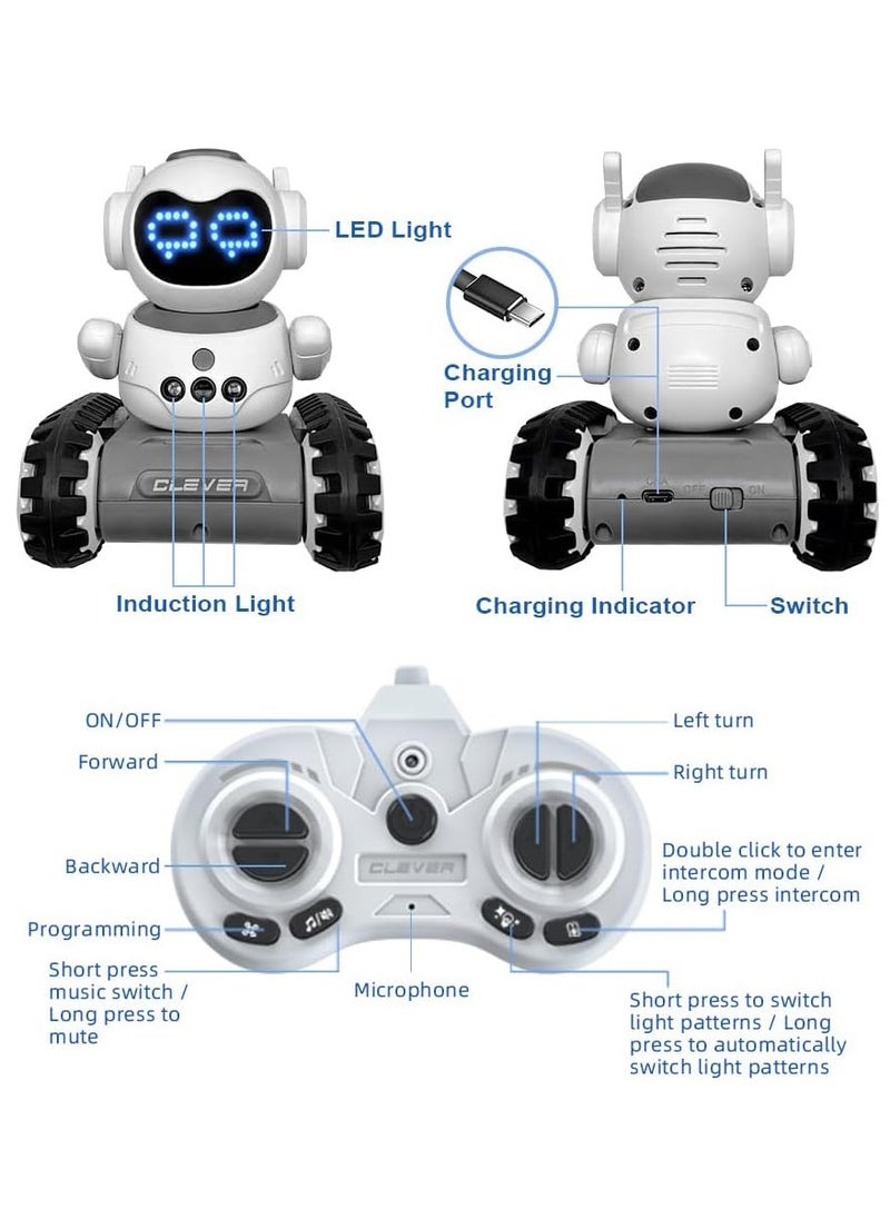 Robot Toy- Rechargeable RC Kids Robots Emo Robot with Lights Music Intercom and Programming Functions