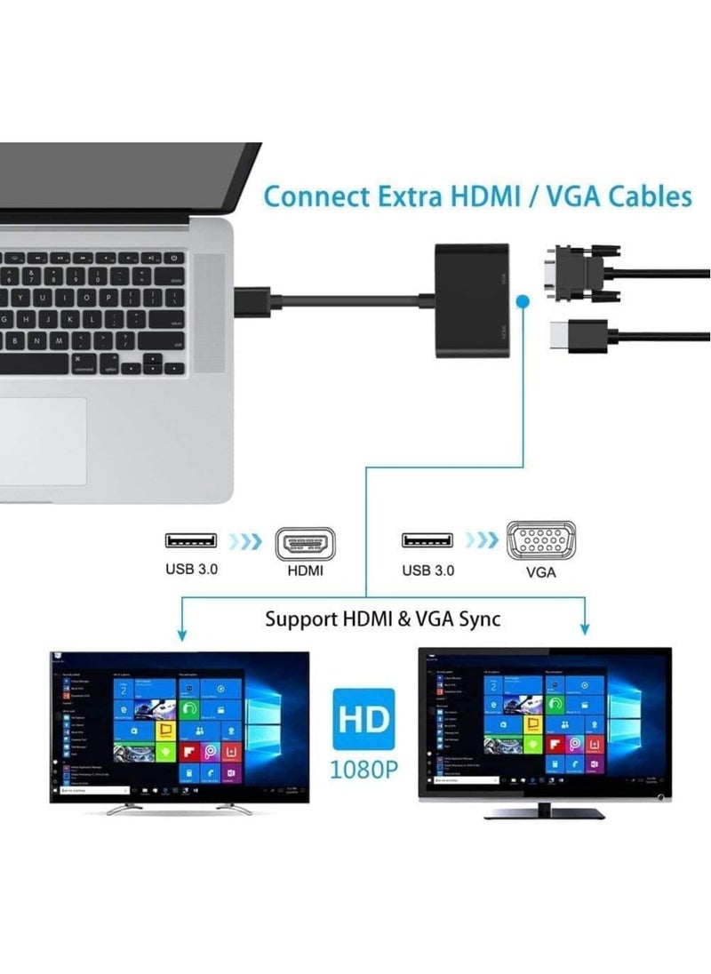 USB 3.0 to HDMI VGA Adapter,USB to 3.5mm Audio ,USB to VGA HDMI Adapter Converter Supports HDMI VGA Sync Output 1080p Compatible with Windows 7/8/8.1/10 Monitor Display Video Adapter Converter