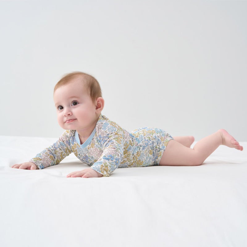 pureborn Baby Girls Viscose From Bamboo Bodysuit Long Sleeve Romper One-Piece Outfit Blue Floral 18-24 Months - Image 3