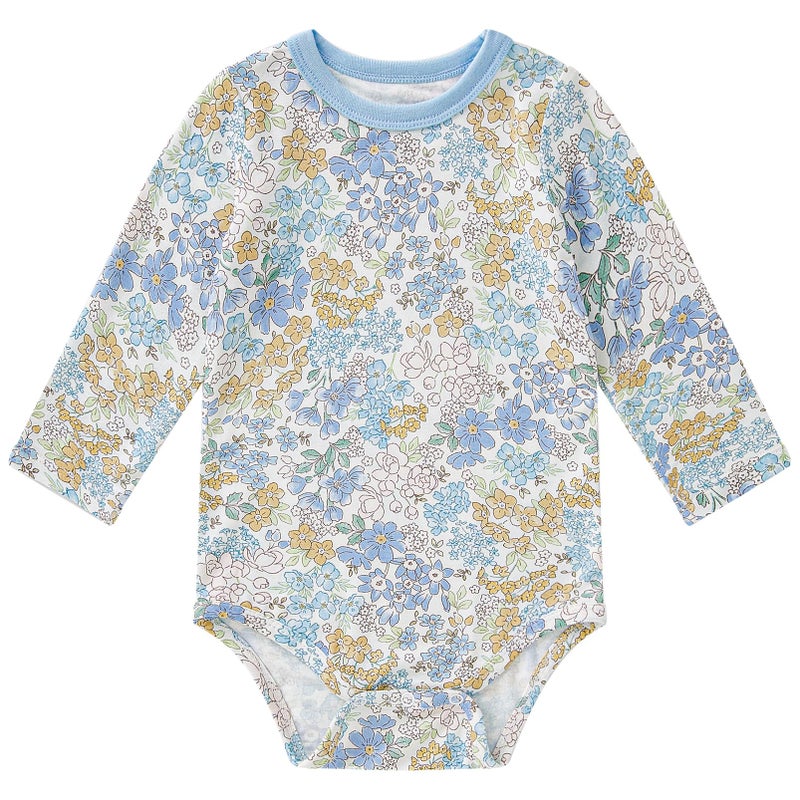 pureborn Baby Girls Viscose From Bamboo Bodysuit Long Sleeve Romper One-Piece Outfit Blue Floral 18-24 Months - Image 1