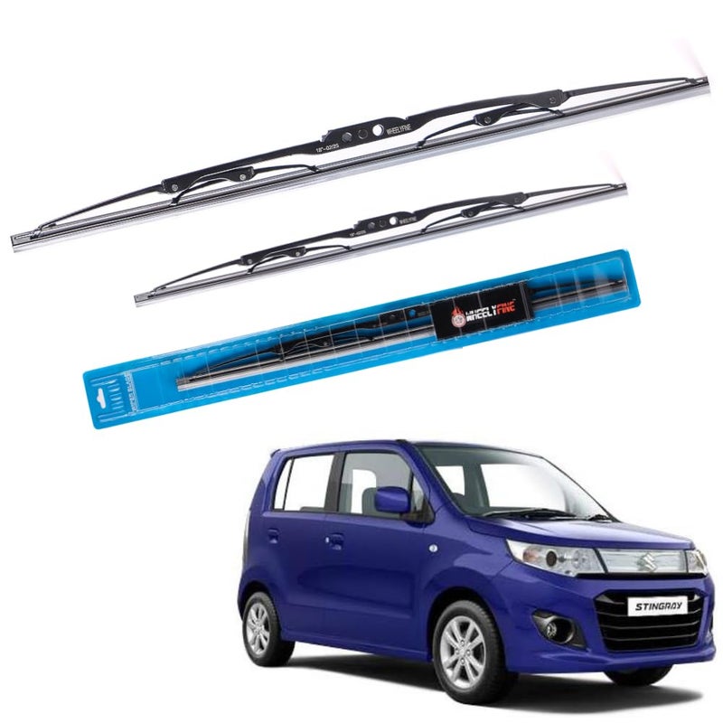 Wheelyfine Car Wiper Blades | Metal Frame | Water Repellent Windshield Wipers | Blade Refills (Maruti Stingray (2008-2017) Dr 18"/Pa 16") - Image 1
