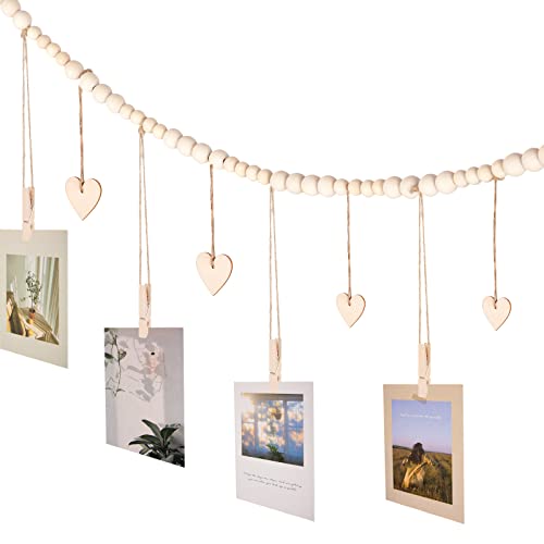 KLOGTSIND Hanging Photo Display with Clips, 9 Wood Clips, Boho Picture Frames Collage Wall Decor, Photo Hanger for Office Cubicle Decor, Kids Art Display (1) - Image 5