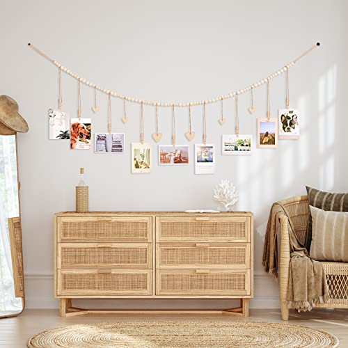KLOGTSIND Hanging Photo Display with Clips, 9 Wood Clips, Boho Picture Frames Collage Wall Decor, Photo Hanger for Office Cubicle Decor, Kids Art Display (1) - Image 4