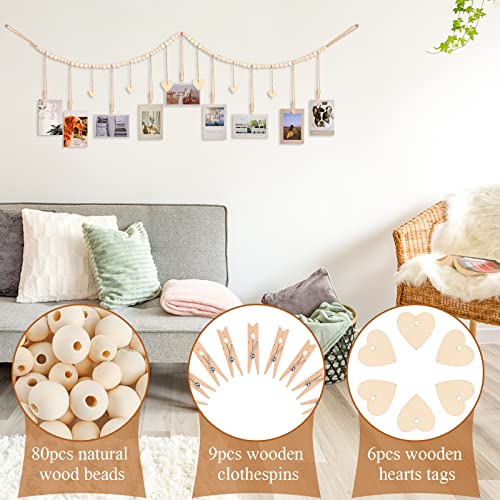 KLOGTSIND Hanging Photo Display with Clips, 9 Wood Clips, Boho Picture Frames Collage Wall Decor, Photo Hanger for Office Cubicle Decor, Kids Art Display (1) - Image 2