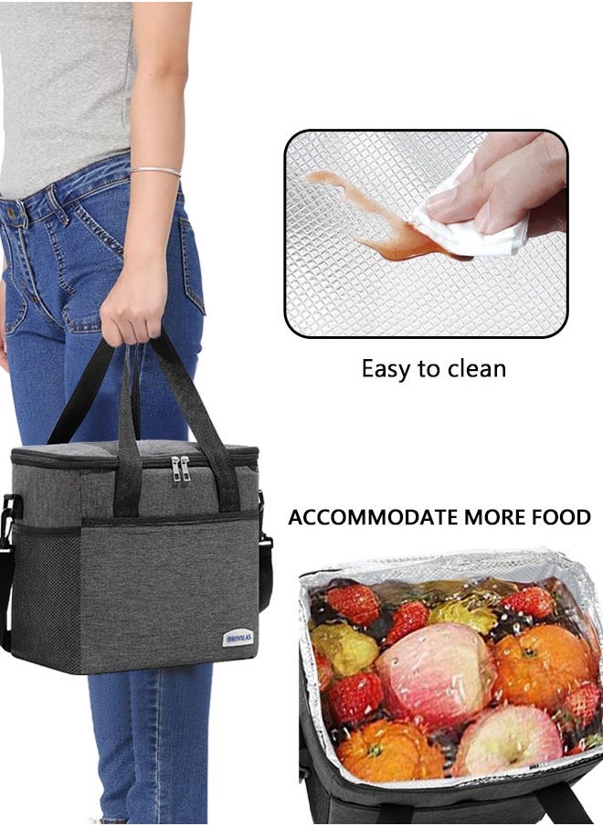 HAWAWA Insulated Lunch Bag for Women and Men 15L Reusable Lunch Box for Office Picnic Hiking Beach Leakproof Cooler Tote Bag Organizer with Adjustable Shoulder Strap for Adults Gray  - Image 4