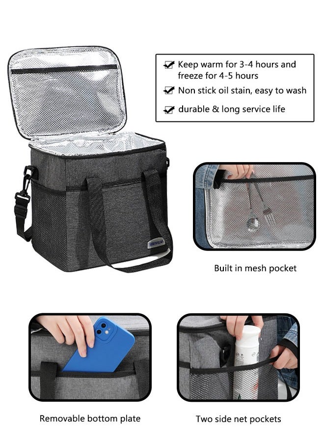HAWAWA Insulated Lunch Bag for Women and Men 15L Reusable Lunch Box for Office Picnic Hiking Beach Leakproof Cooler Tote Bag Organizer with Adjustable Shoulder Strap for Adults Gray  - Image 3