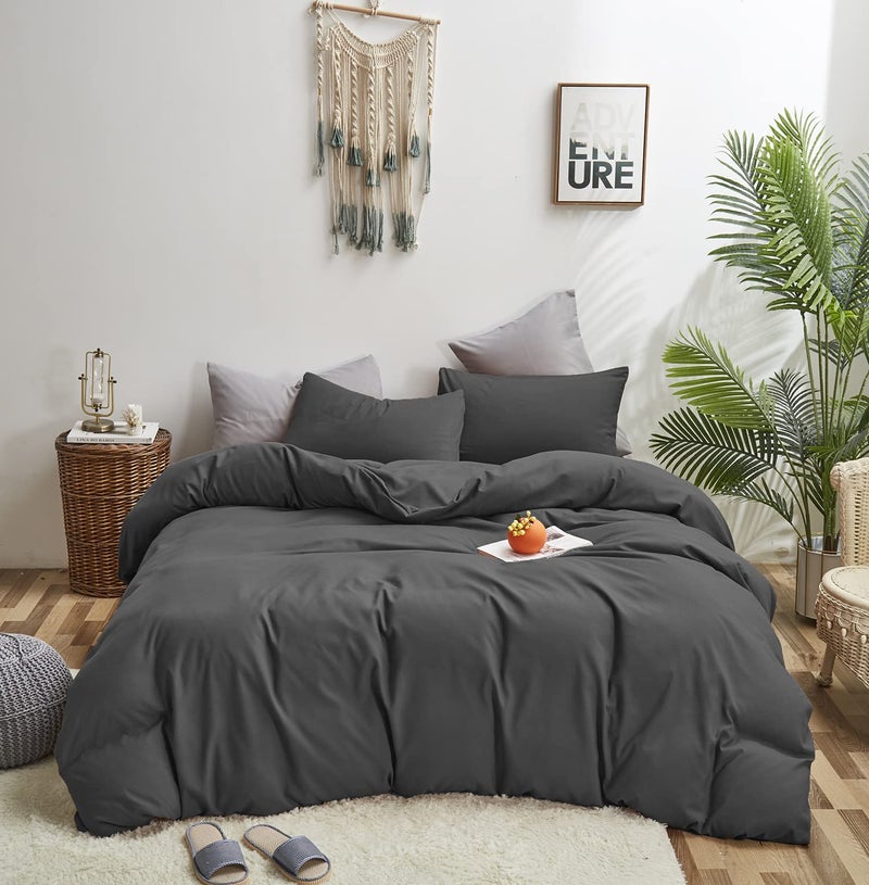 KAREVER Deep Comforter Set Queen Gray Bedding Set Teens Adult Solid Color Bedding Set 3 Pieces with 2 Pillowcases Women Lightweight Durable Full Blanket Quilts Set Gray Bed Comforter