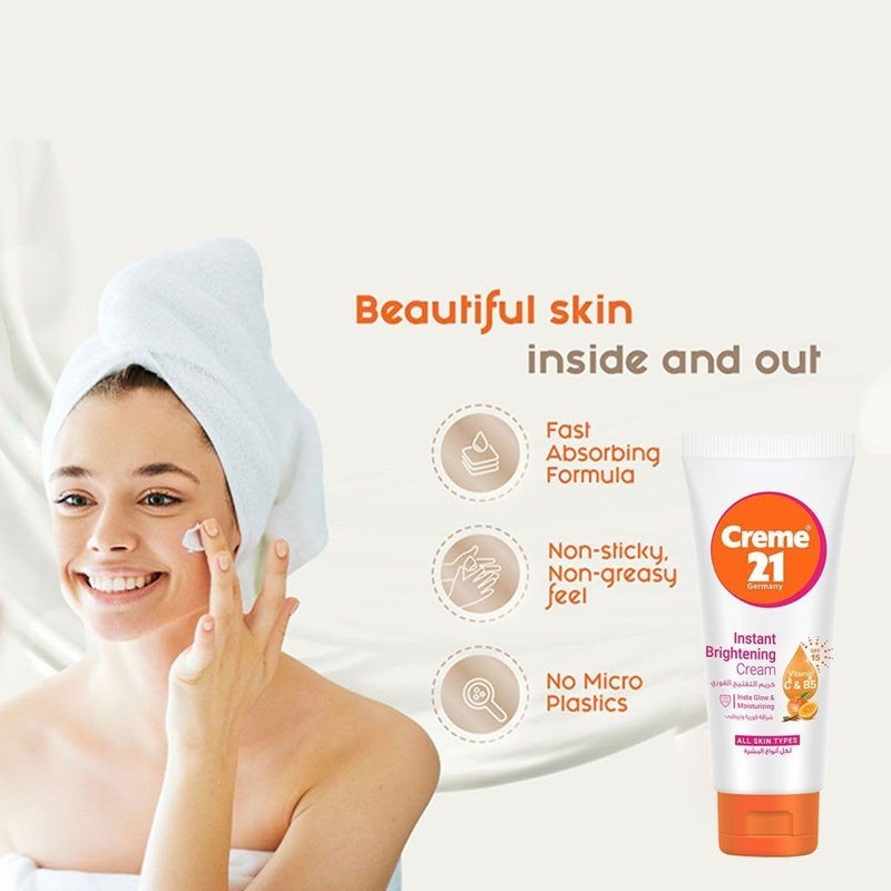 Creme 21 Instant Brightening Cream with Vitamin C & B5 - 100ml Tube - Image 2