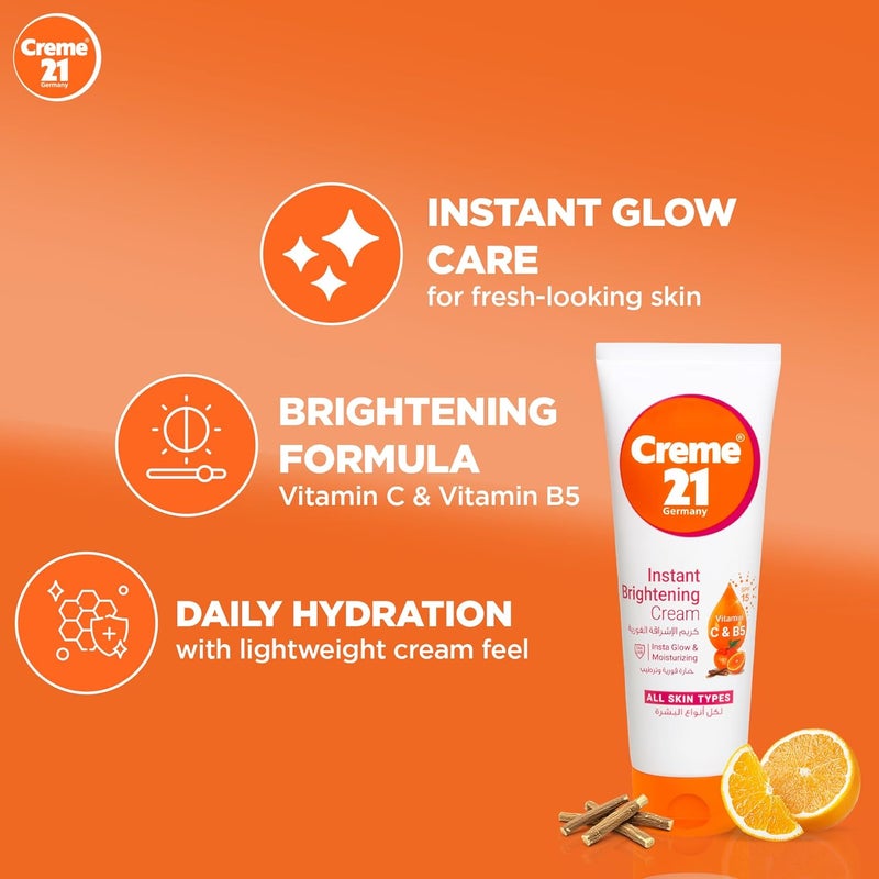 Creme 21 Instant Brightening Cream with Vitamin C & B5 - 100ml Tube - Image 3