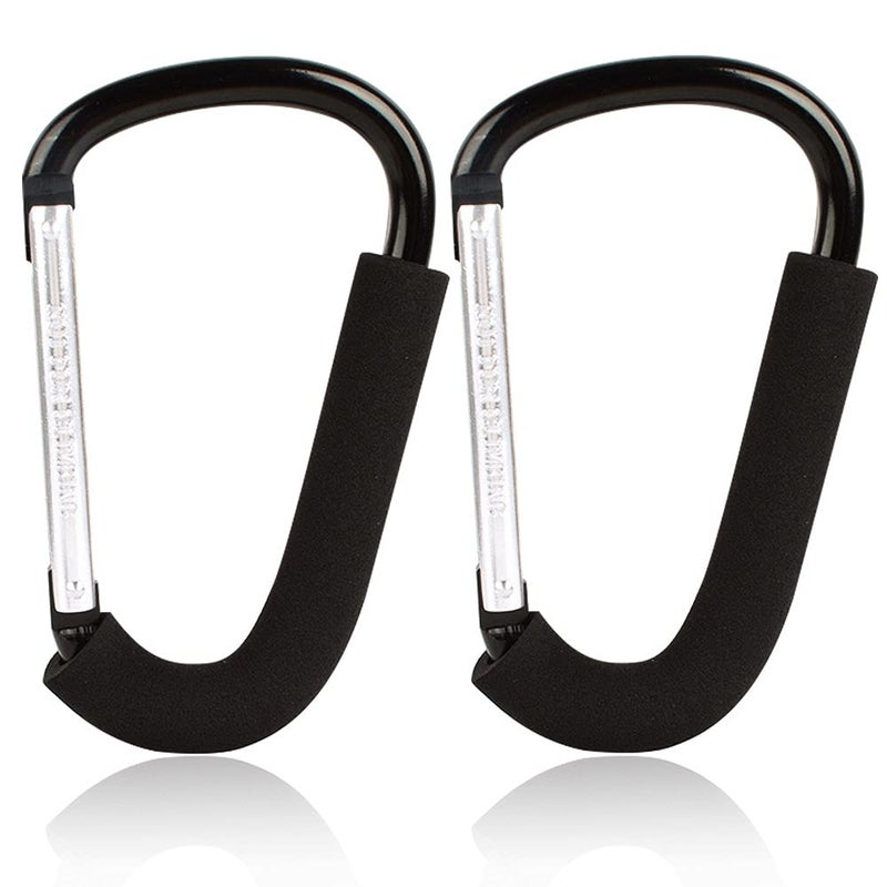 BeiLan Large D-Shape Aluminum Carabiner Hooks: 6.3" x 3.9" - 2Pcs Mommy Hooks for Stroller, Shopping Cart, Pram, etc.