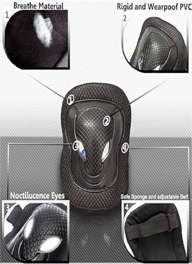 Generic 6 in 1 - Outdoor Sport  Elbow, Knee, Wrist Protective Gear Pads for Kids  Skateboard, Cycling Roller, Skating, safety (Black)  - Image 4