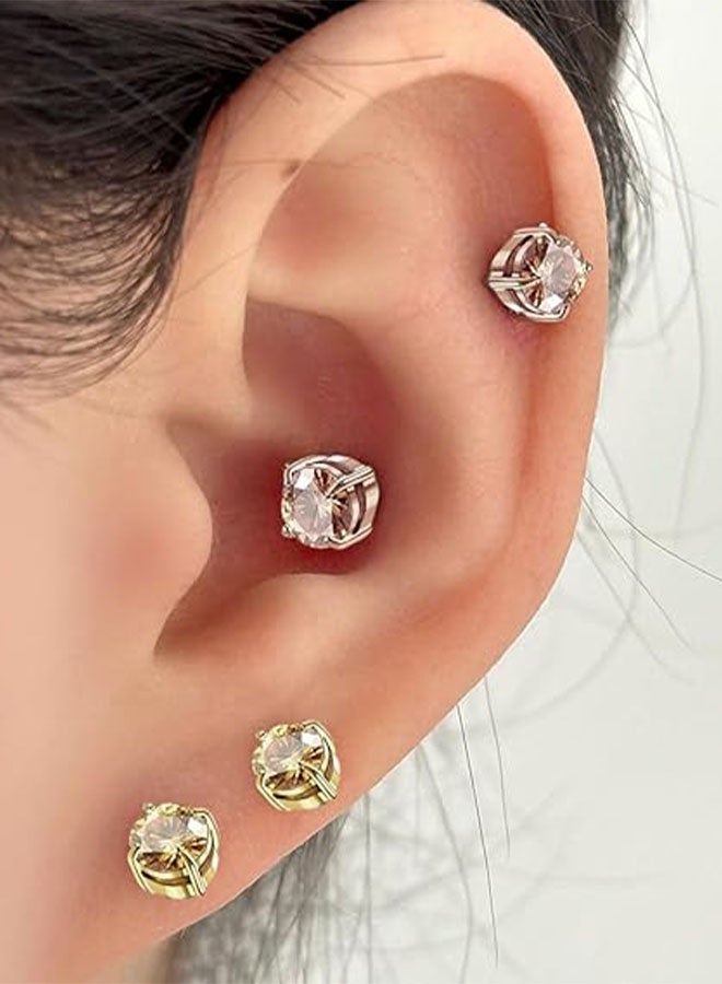 2 Pair 8mm Stainless Steel Magnetic Stud Earrings for Men Clip on Earring Magnetic Earring Unisex Non Piercing Diamond Earrings(Gold & Rose Gold) - Image 5