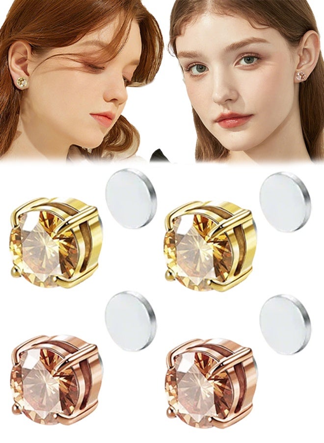 2 Pair 8mm Stainless Steel Magnetic Stud Earrings for Men Clip on Earring Magnetic Earring Unisex Non Piercing Diamond Earrings(Gold & Rose Gold) - Image 1