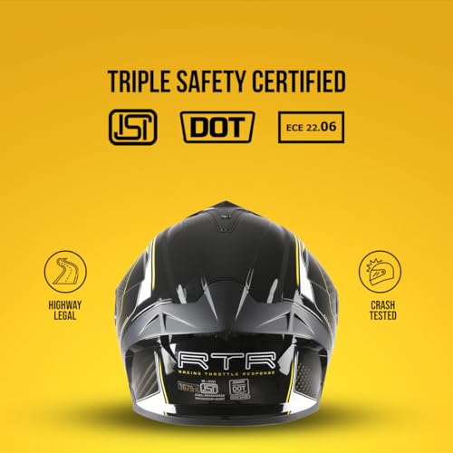 TVS Racing Hurricane Series Full Face Dual Visor Helmet for Men | Premium Bike Helmets with ABS Shell | Quick Release System | Aerodynamic Design | ECE, DOT & ISI Certified (Yellow, XL) - Image 2