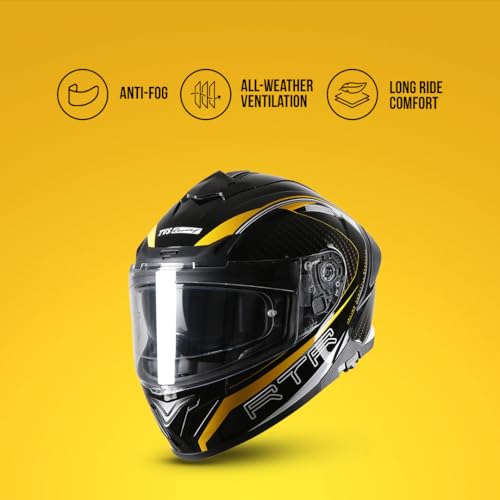 TVS Racing Hurricane Series Full Face Dual Visor Helmet for Men | Premium Bike Helmets with ABS Shell | Quick Release System | Aerodynamic Design | ECE, DOT & ISI Certified (Yellow, XL) - Image 3