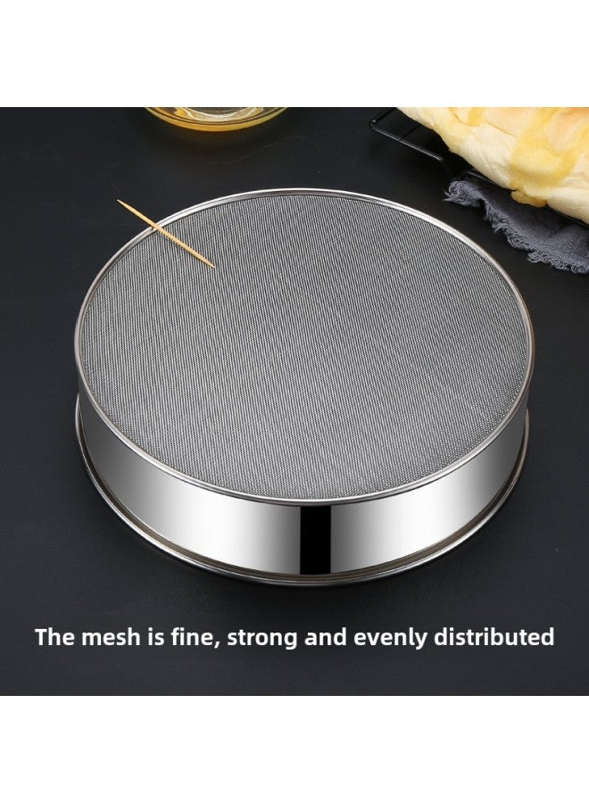 304 Stainless Steel Flour Sieve 60 Mesh Dense Hole Thickened Round Baking Tool Filter Fine Mesh 40 Mesh Sugar Powder Sieve-Specifications:25cm304.60 Mesh 304 (with Lifting Ring)  - Image 4