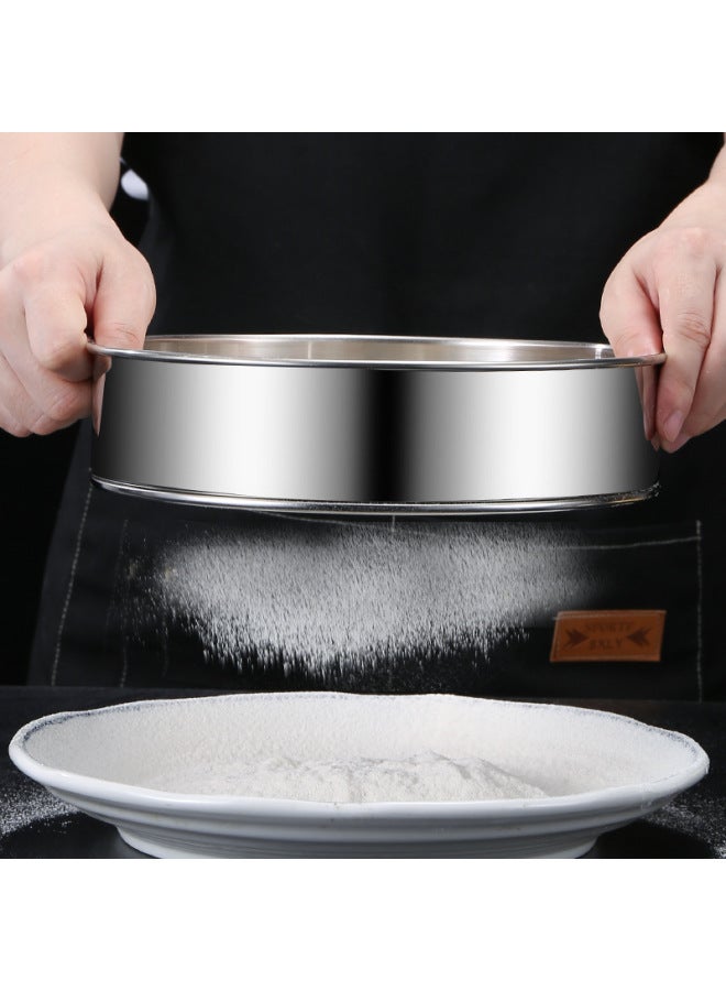 304 Stainless Steel Flour Sieve 60 Mesh Dense Hole Thickened Round Baking Tool Filter Fine Mesh 40 Mesh Sugar Powder Sieve-Specifications:25cm304.60 Mesh 304 (with Lifting Ring)  - Image 2