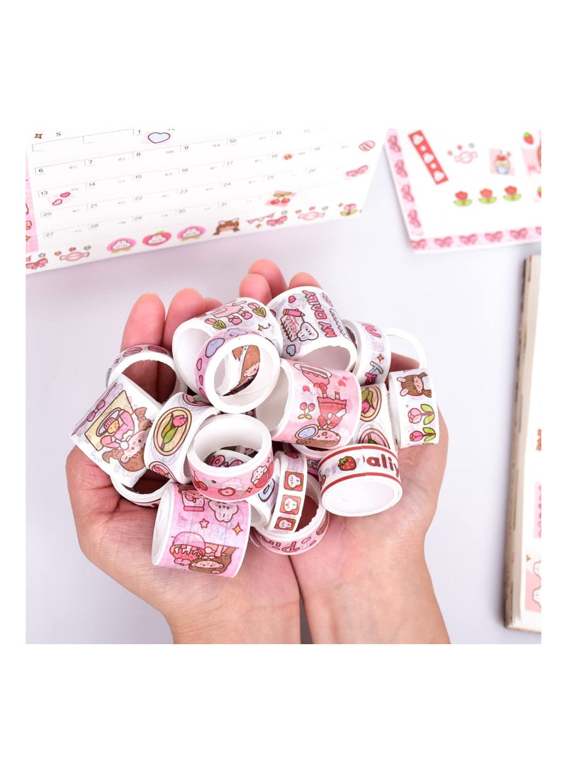 lovely Washi Tape Set 20 Rolls Wide Kawaii Cartoon Animals Aesthetic Decorative Masking Tape Sets for Scrapbook Journaling Kid's DIY Craft Scrapbooking Supplies Pink - Image 4