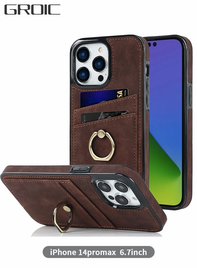GROIC For IPhone 14 Pro Max Case 6.7 Inch Wallet Case with Card Holder Ring Kickstand Dual Layer Leather Credit Card Slots Protective Shockproof Cover Designed for IPhone 14 6.1 Inch Shell - Image 1