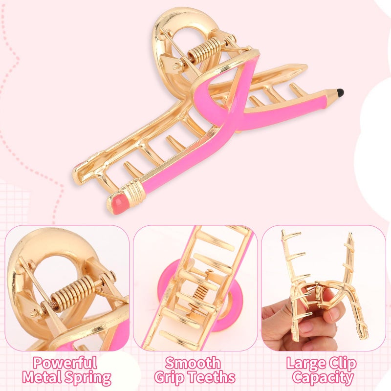 YARIEW Pencil Hair Claw Clips for Women Thick Hair Funny Back to School Hair Clips for Thin Hair Jaw Barrettes Cute Teacher Hair Accessories Teacher Appreciation Gift Party Costume Christmas - Image 3
