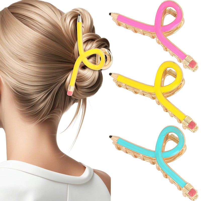YARIEW Pencil Hair Claw Clips for Women Thick Hair Funny Back to School Hair Clips for Thin Hair Jaw Barrettes Cute Teacher Hair Accessories Teacher Appreciation Gift Party Costume Christmas - Image 1